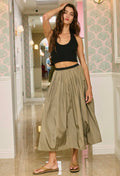 PLEATED WAIST OLIVE MIDI