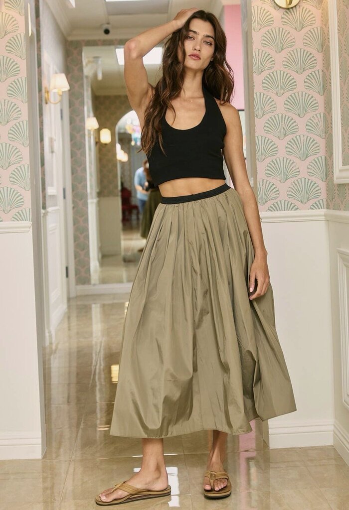 PLEATED WAIST OLIVE MIDI